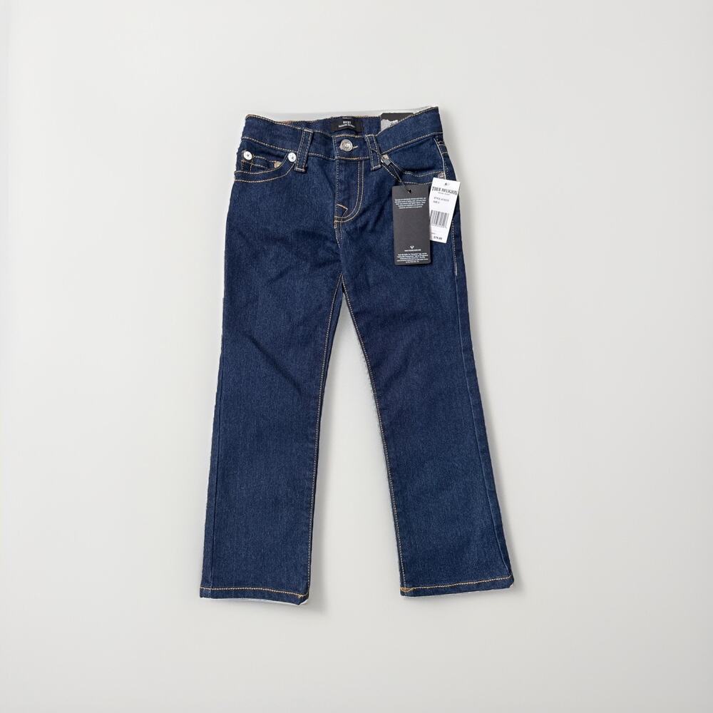 True Religion Boy's Size 5 Ricky Relaxed Straight Denim Jeans Dark Wash Stretch